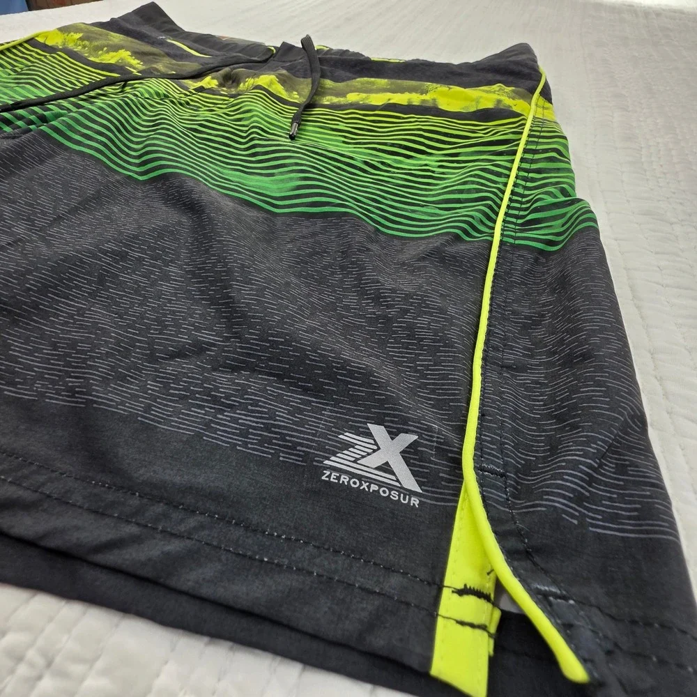 ZeroXposur Mens Swim Shorts‎ XXL Black Neon Green Striped Board Shorts NWT